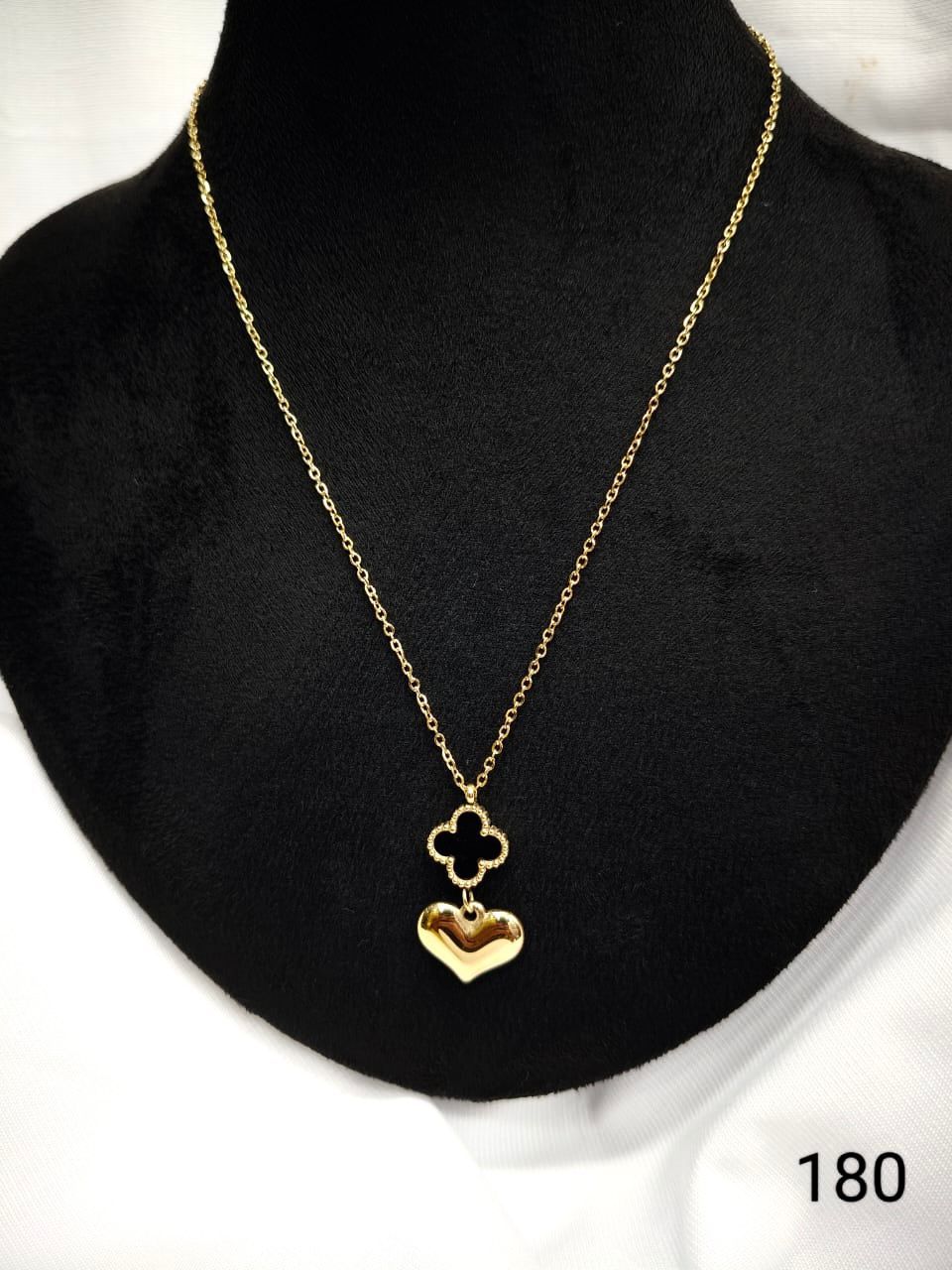 Gold Heart & Black Clover Pendant Necklace