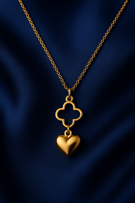 Gold Heart & Black Clover Pendant Necklace