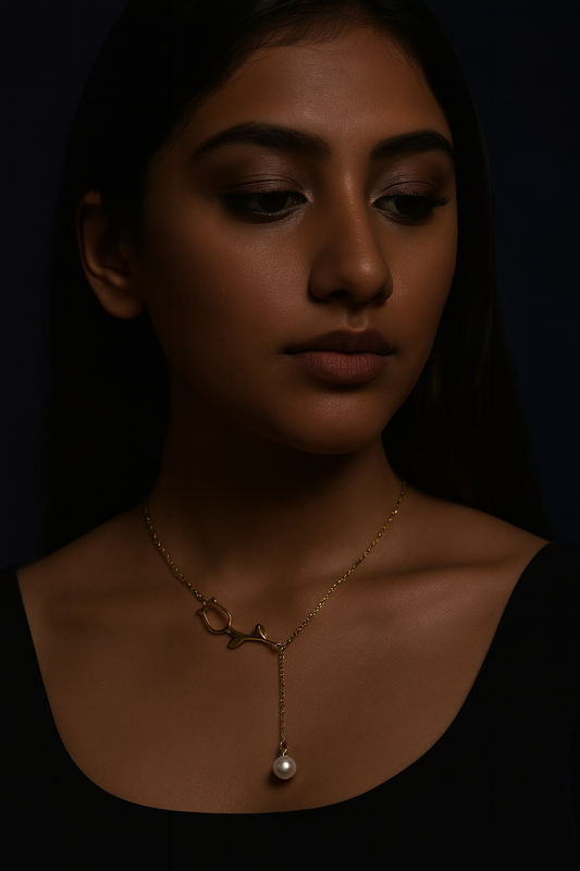 Gold Pendant Necklace with Pearl Drop