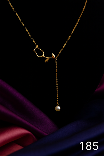 Gold Pendant Necklace with Pearl Drop