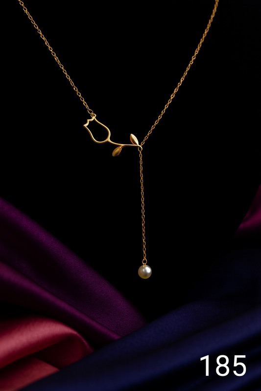 Gold Pendant Necklace with Pearl Drop