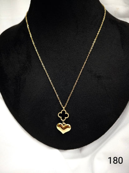 Gold Heart & Black Clover Pendant Necklace